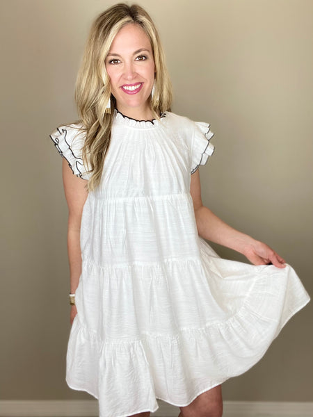 Contrast Stitch White Dress
