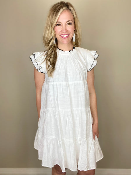 Contrast Stitch White Dress