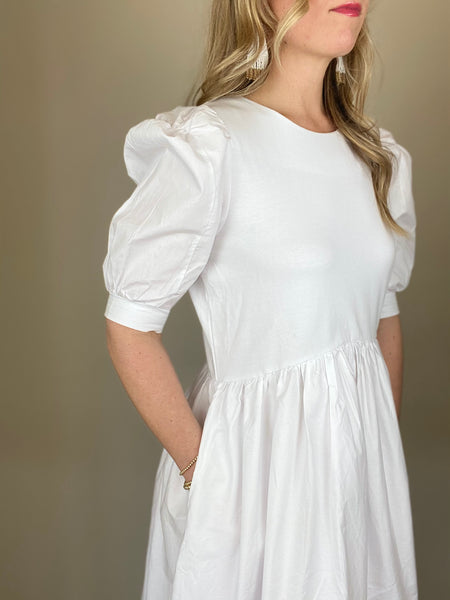 White High Low Knit Combo Dress