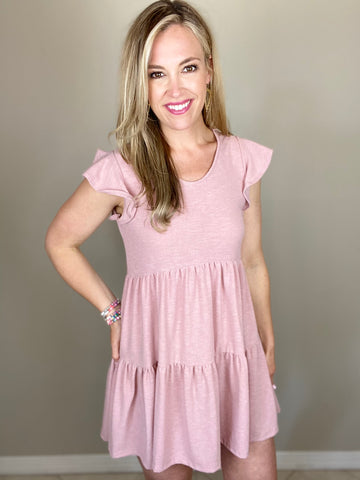 Ruffled Tiered Dress- Dusty Pink