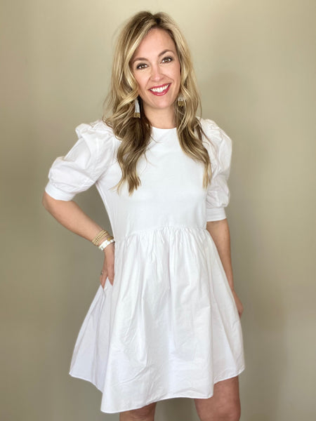 White High Low Knit Combo Dress