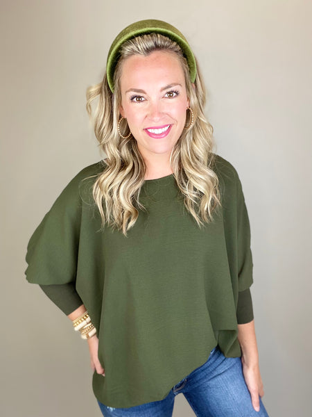 Dolman Rib Trim Top- Olive