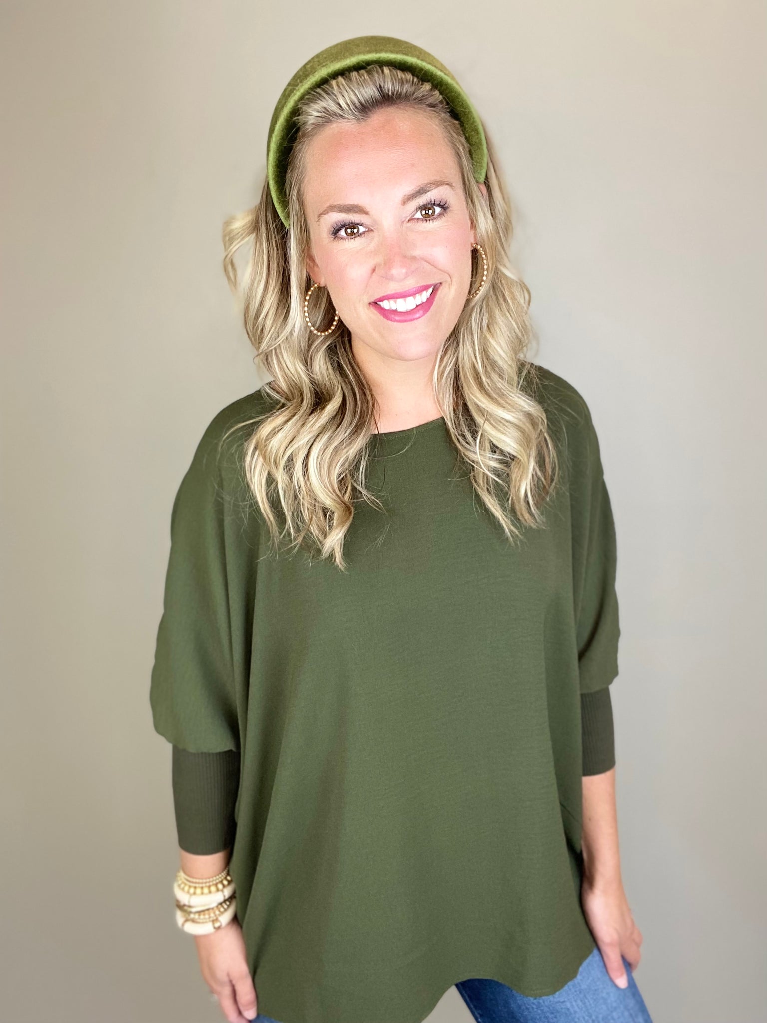 Dolman Rib Trim Top- Olive