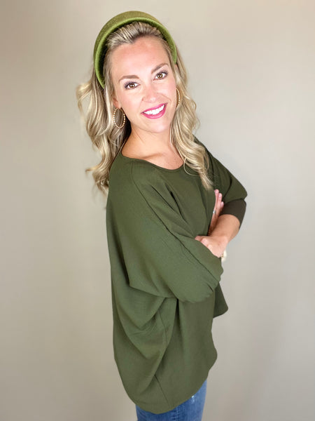 Dolman Rib Trim Top- Olive