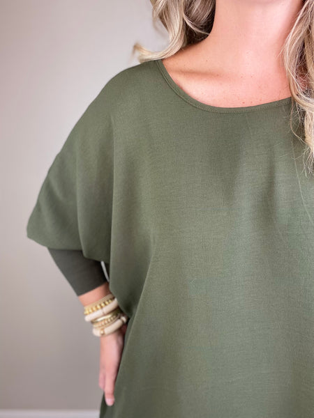 Dolman Rib Trim Top- Olive