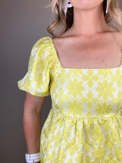 Chartreuse Flower Puff Sleeve Top